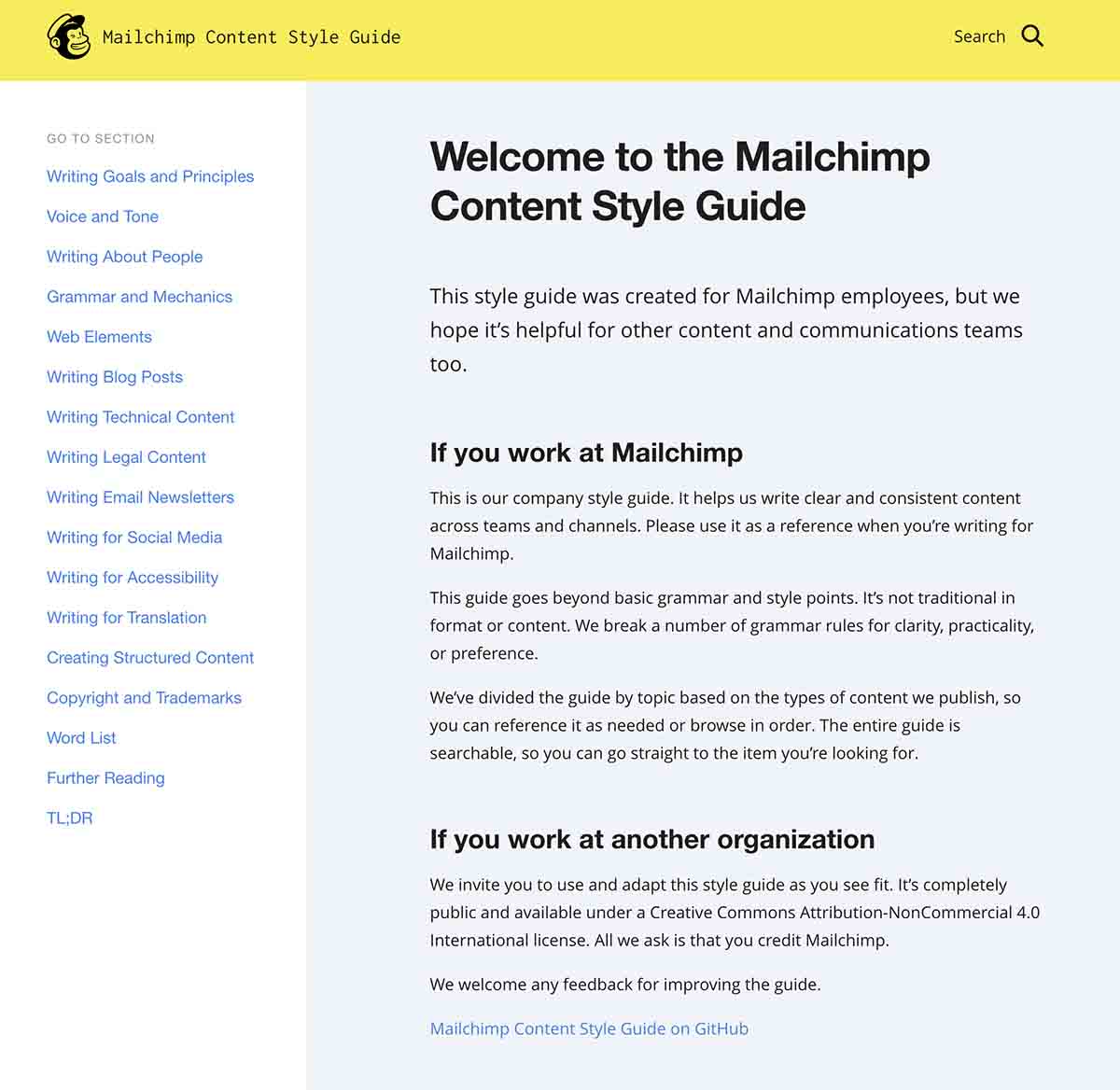 Screenshot of Mailchimp's style guide