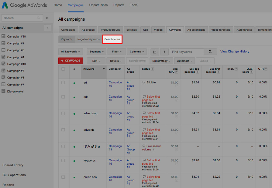 Google AdWords Search Term Report